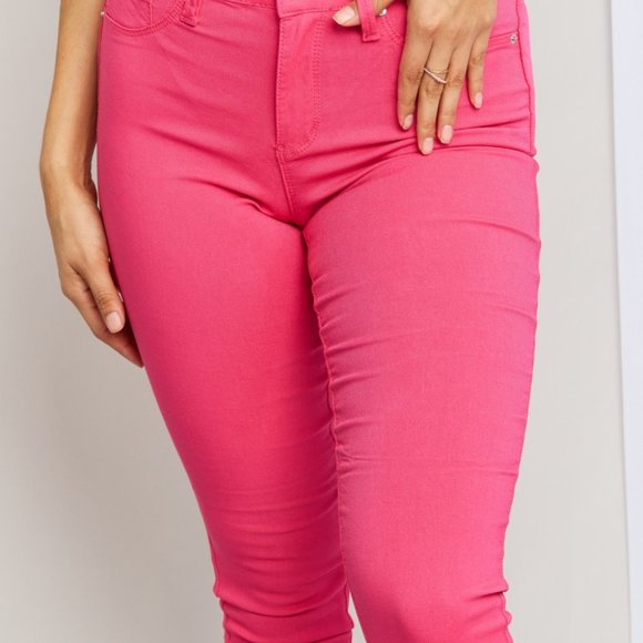 YMI Jeanswear Kate Hyper-Stretch Full Size Mid-Rise Skinny Jeans in Fiery Coral - Picture 5 of 9